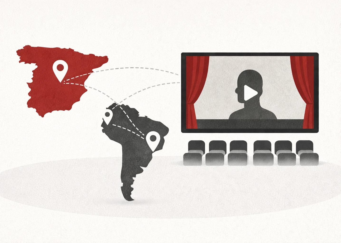 Mapa de España/América Latina con rutas de distribución